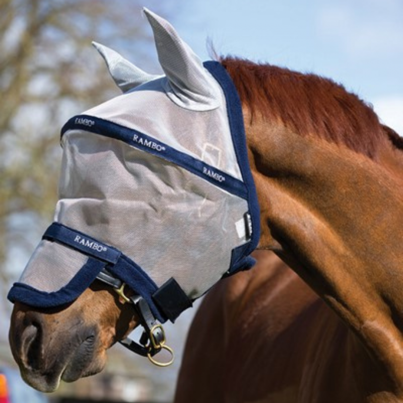 BONNET ANTI-MOUCHES RAMBO FLYMASK PLUS NON TREATED SILVER /HORSE